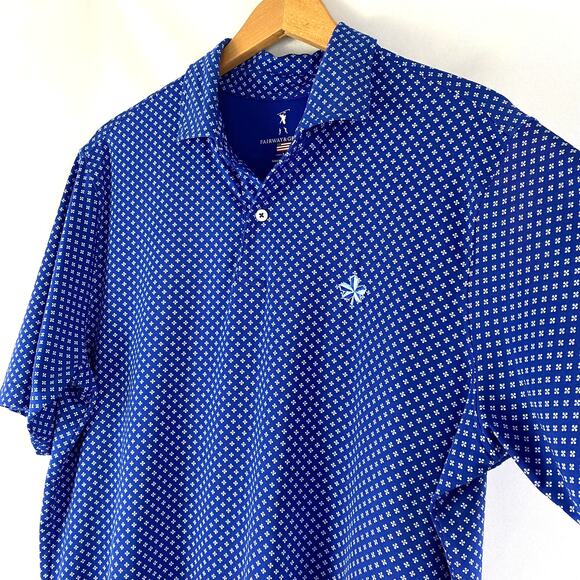 Fairway & Greene Golf Polo Shirt Men Size M Blue Floral Square Embroidered USA - Picture 7 of 7